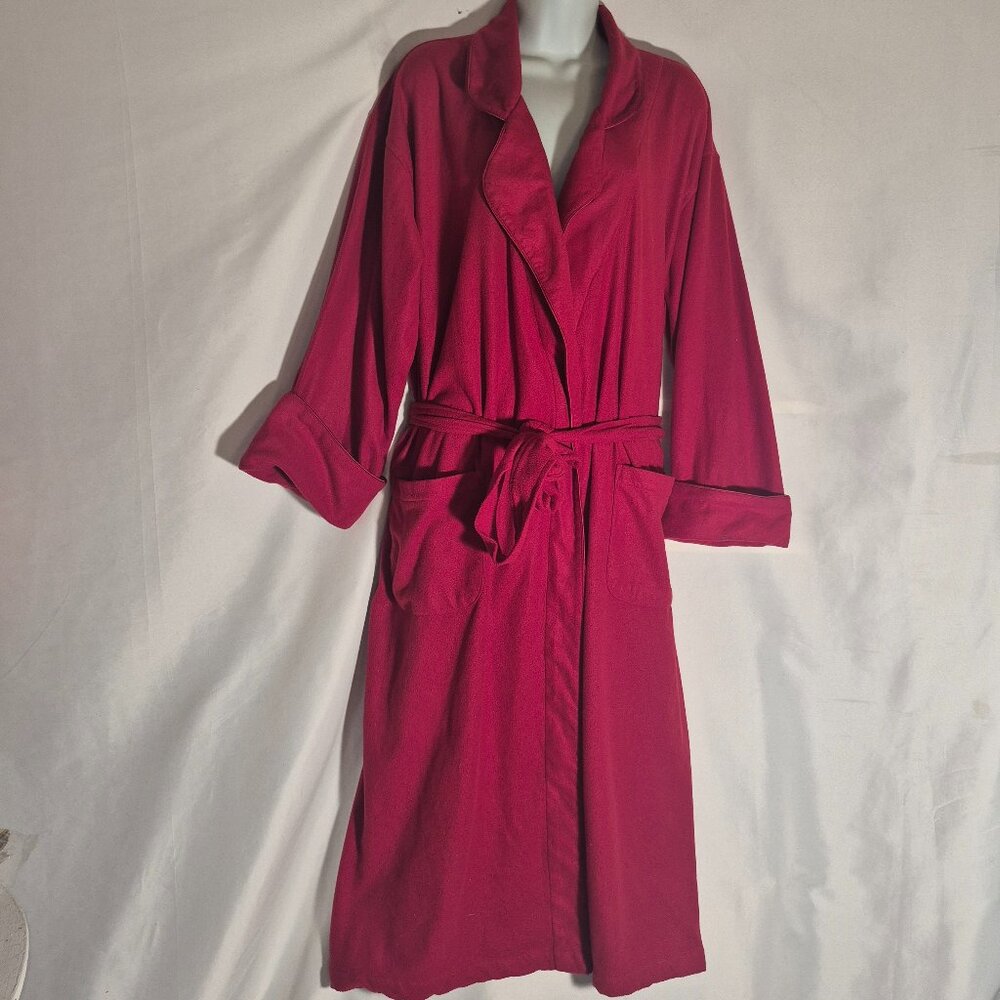 Cherokee long Robe, red with satin trim, tie belt, Medium